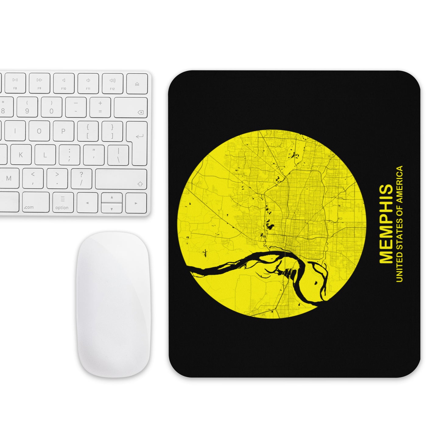 Memphis Circular Yellow Map Mouse Pad