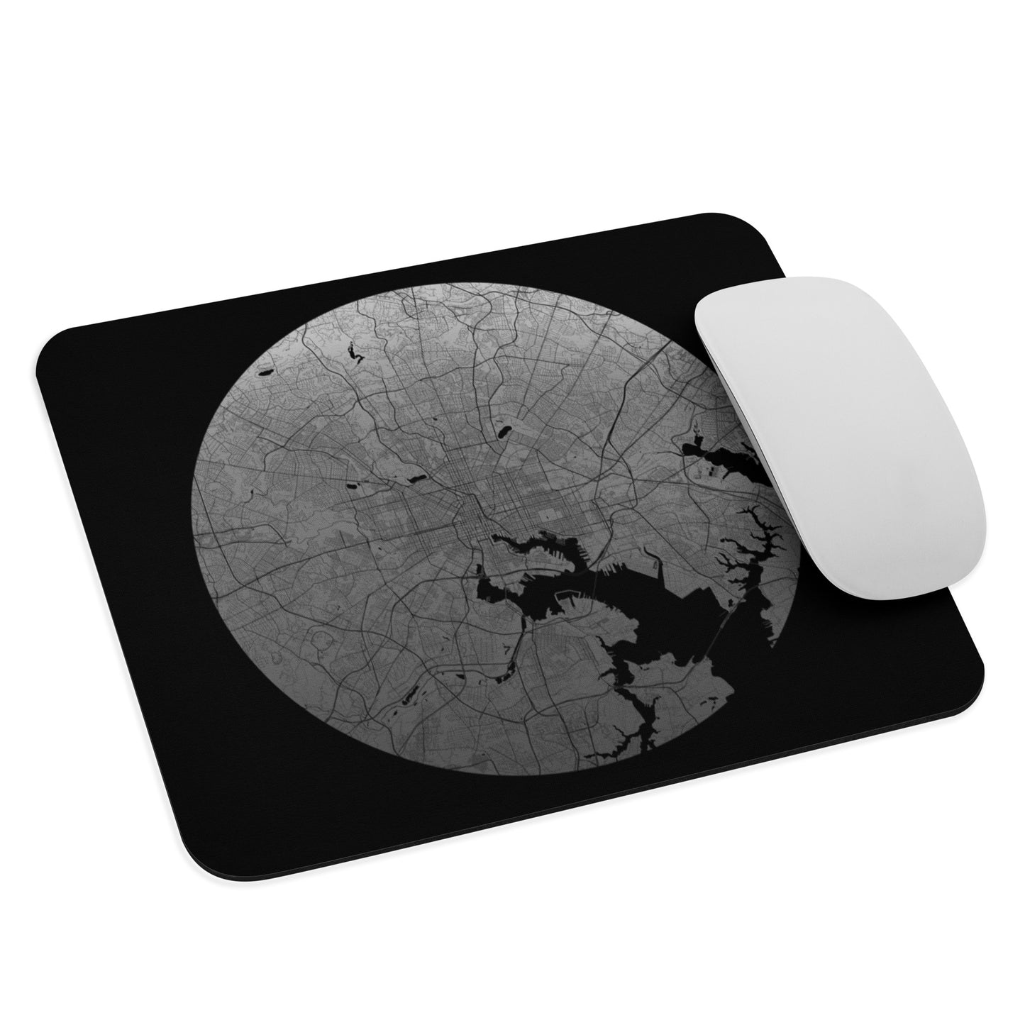 Baltimore Silver on Black Map Mouse Pad