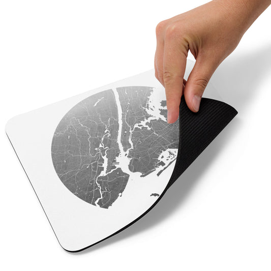 New York Silver on White Map Mouse Pad