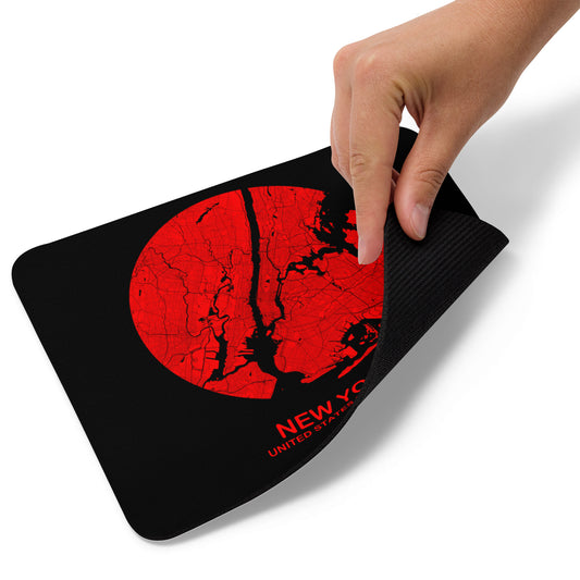 New York Circular Red Map Mouse Pad