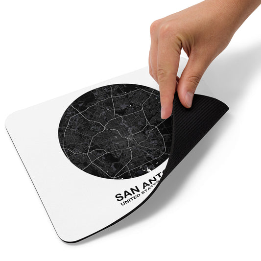 San Antonio Circular Black Map Mouse Pad