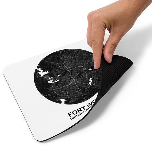 Fort Worth Circular Black Map Mouse Pad