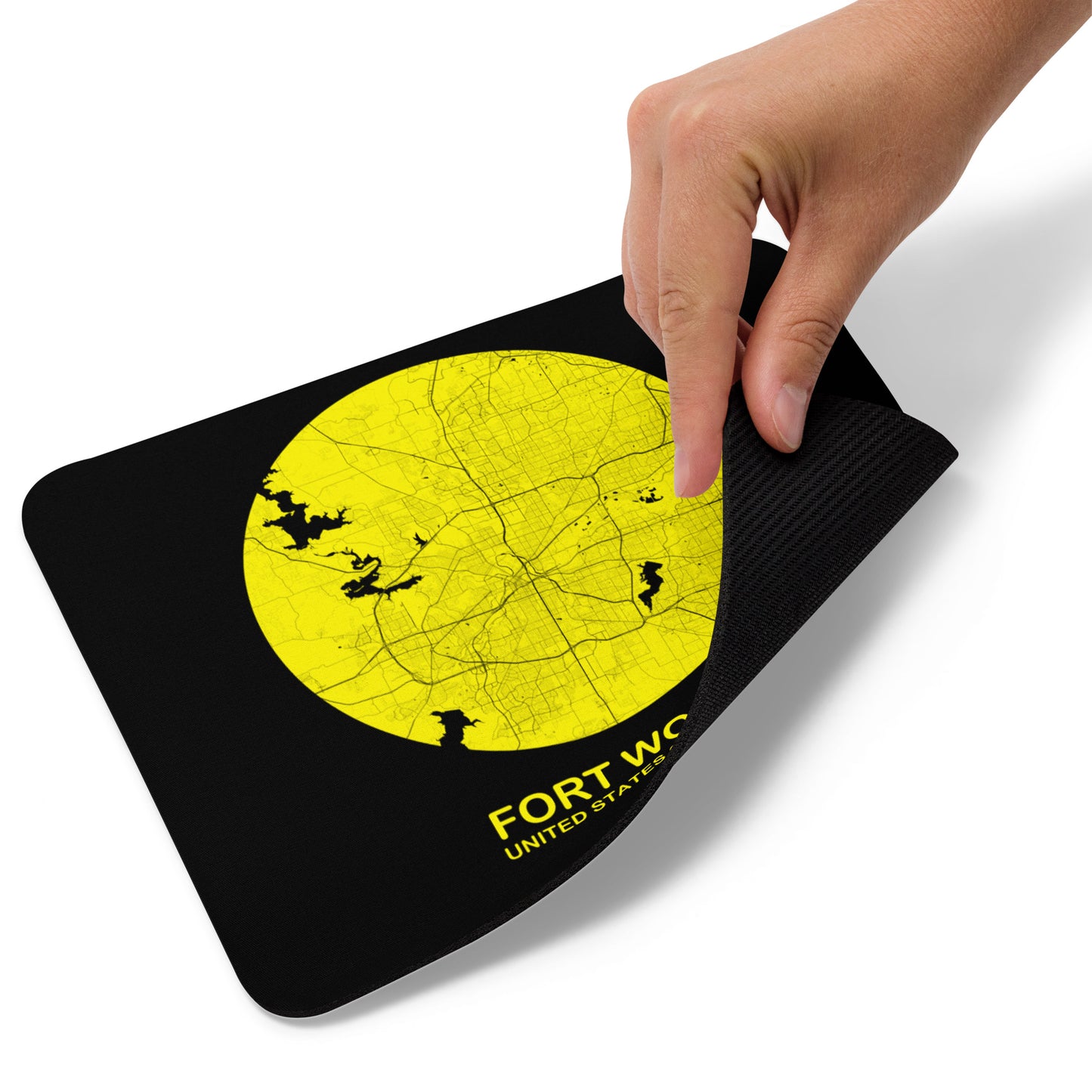 Fort Worth Circular Yellow Map Mouse Pad