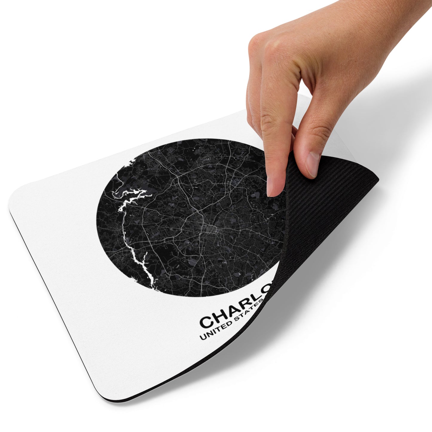 Charlotte Circular Black Map Mouse Pad