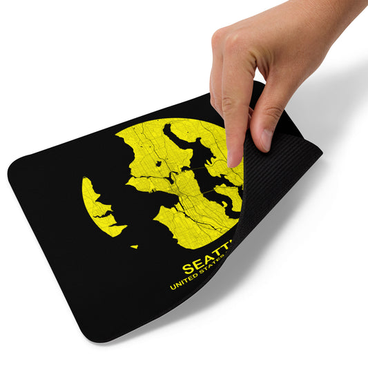 Seattle Circular Yellow Map Mouse Pad