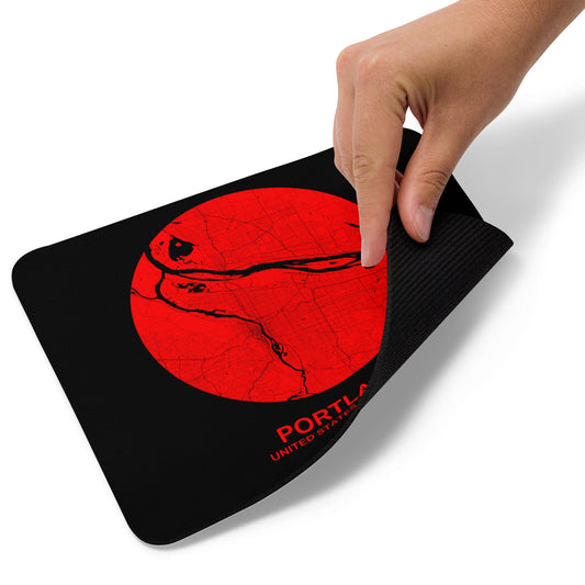 Portland Circular Red Map Mouse Pad