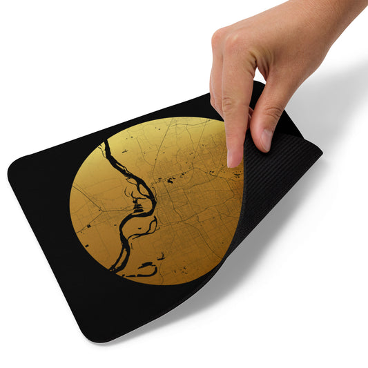 Memphis Gold on Black Map Mouse Pad