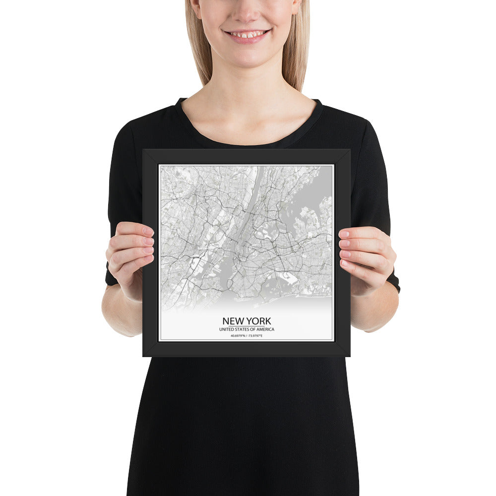 New York White Framed Map