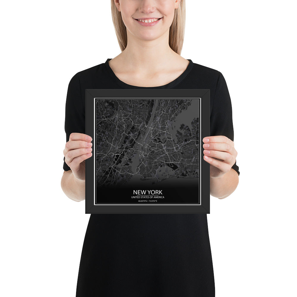 New York Black Framed Map