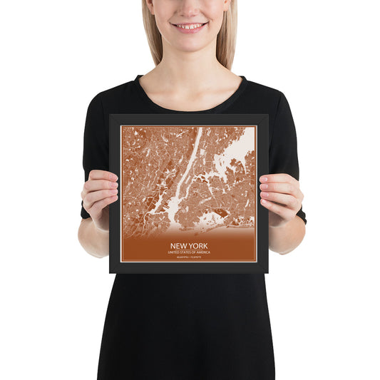 New York Brown and White Framed Map