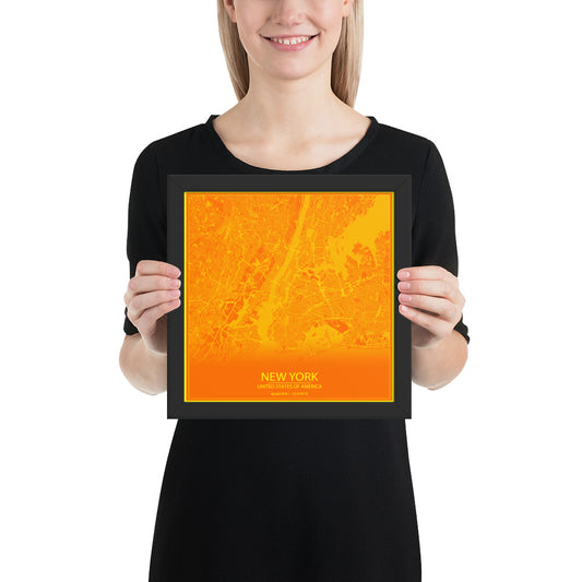 New York Orange and Yellow Framed Map