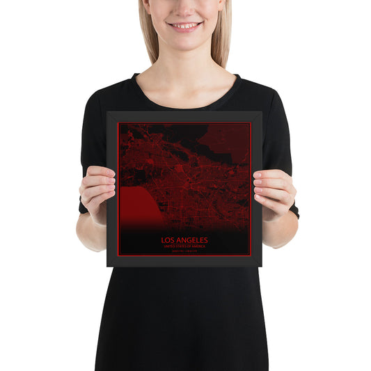 Los Angeles Black and Red Framed Map