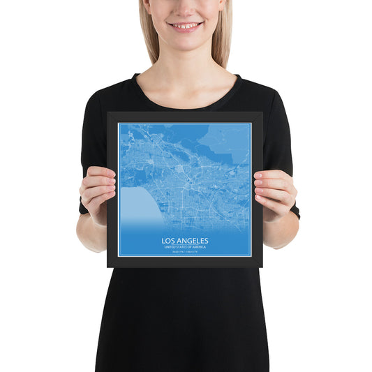 Los Angeles Blue and White Framed Map