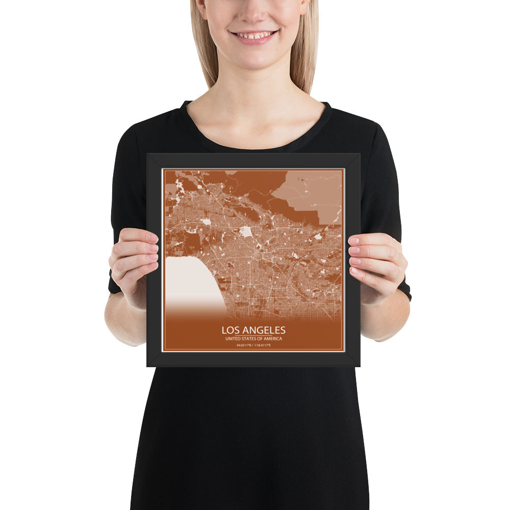 Los Angeles Brown and White Framed Map