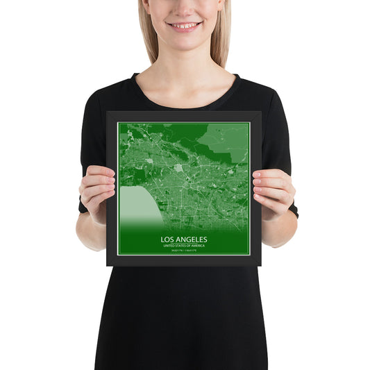 Los Angeles Green and White Framed Map