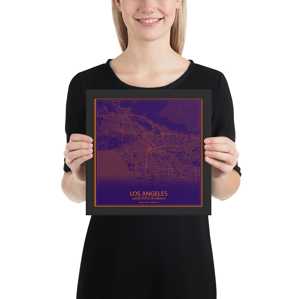 Los Angeles Purple and Orange Framed Map