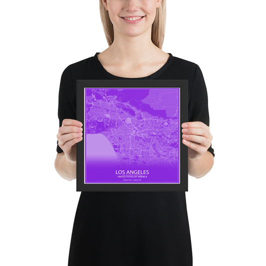 Los Angeles Purple and White Framed Map