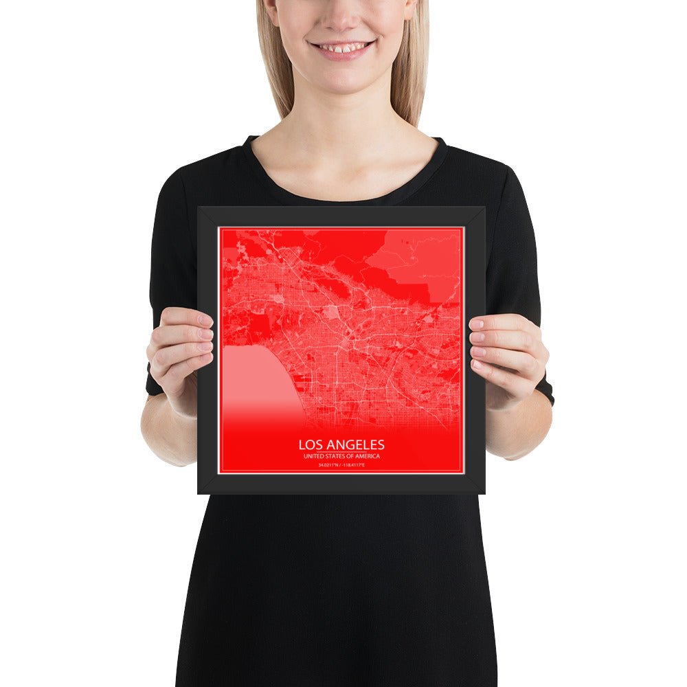 Los Angeles Red and White Framed Map