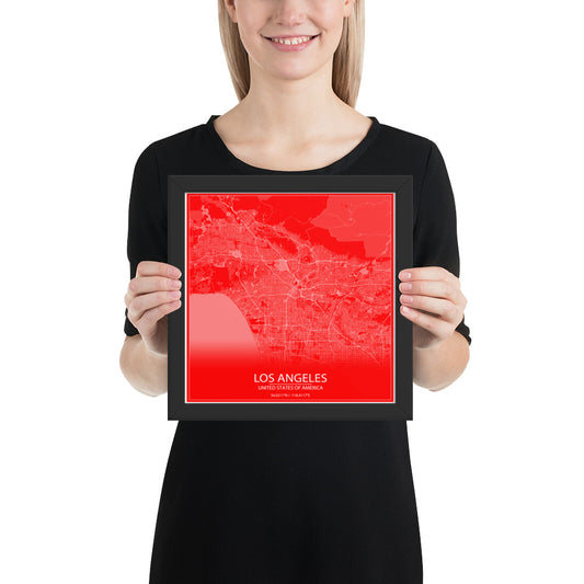 Los Angeles Red and White Framed Map