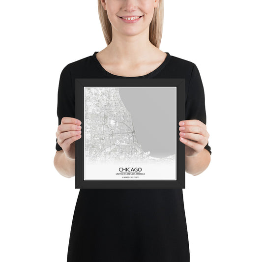 Chicago White Framed Map