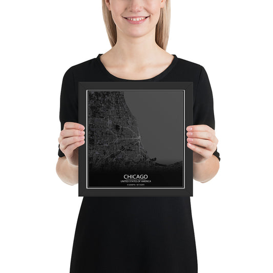 Chicago Black Framed Map