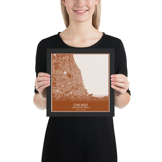 Chicago Brown and White Framed Map