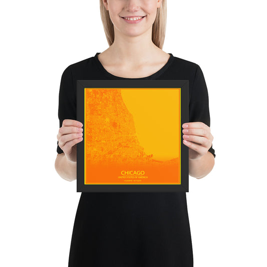 Chicago Orange and Yellow Framed Map