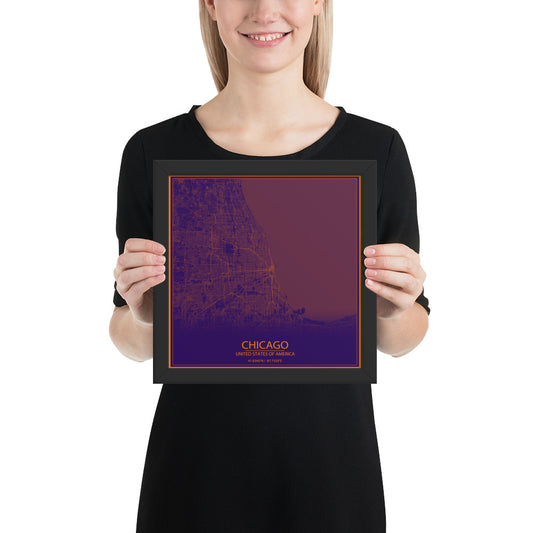 Chicago Purple and Orange Framed Map