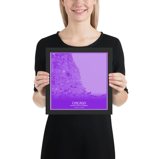 Chicago Purple and White Framed Map