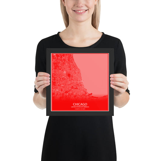 Chicago Red and White Framed Map