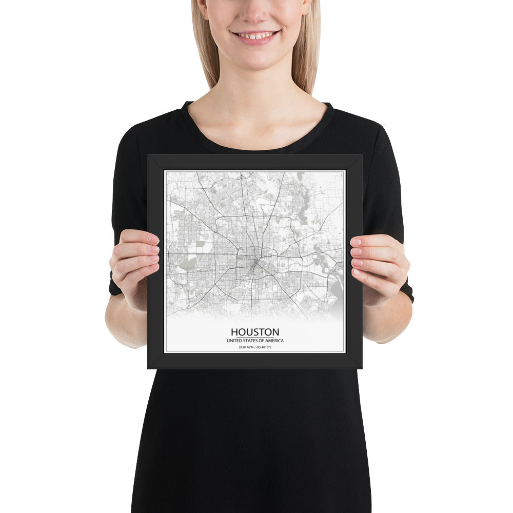 Houston White Framed Map