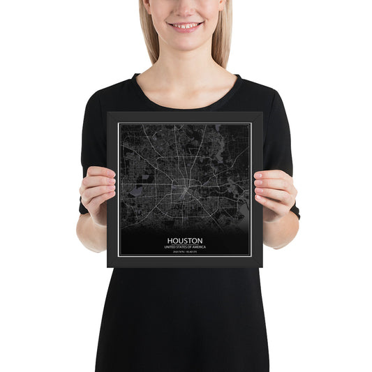 Houston Black Framed Map