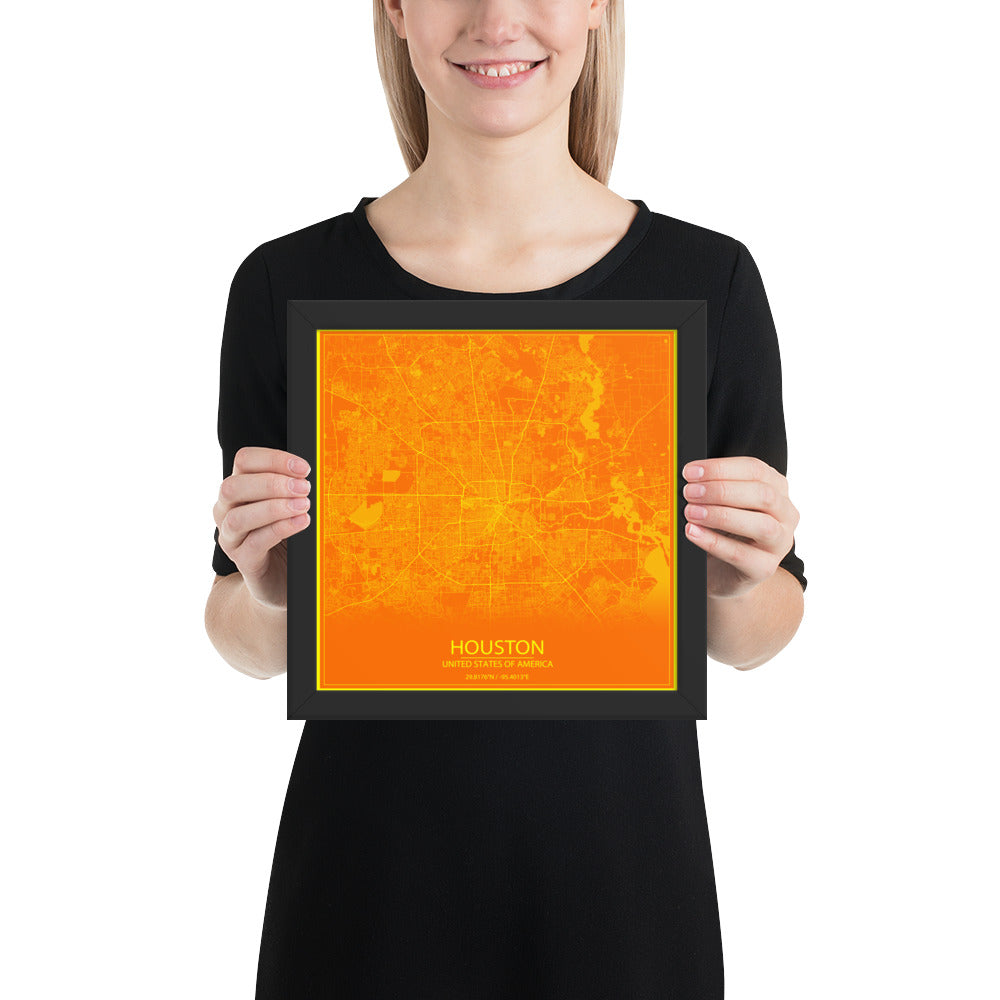 Houston Orange and Yellow Framed Map