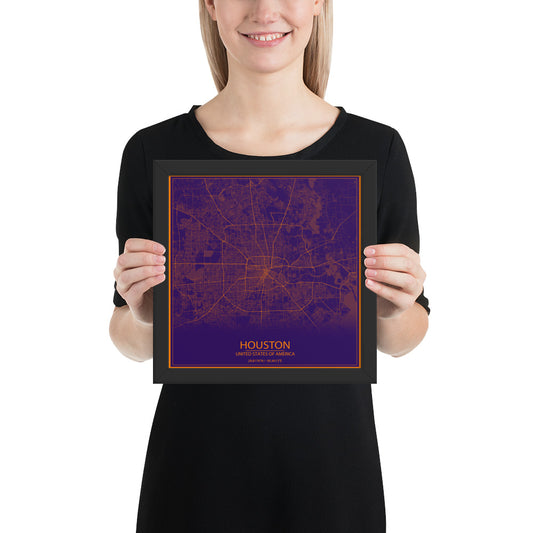 Houston Purple and Orange Framed Map