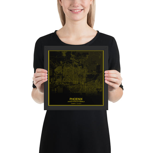 Phoenix Black and Yellow Framed Map