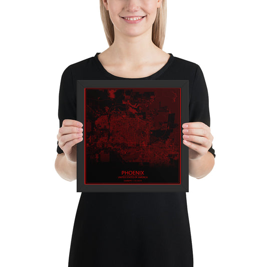 Phoenix Black and Red Framed Map