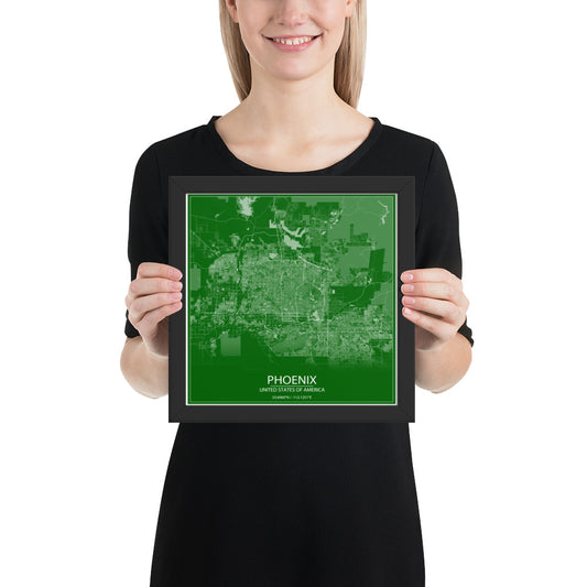 Phoenix Green and White Framed Map