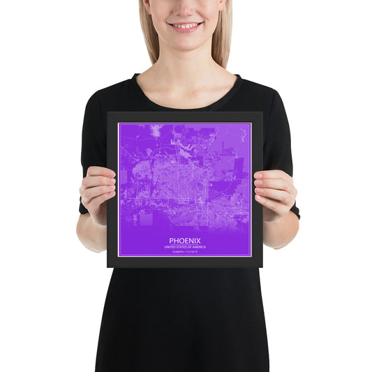 Phoenix Purple and White Framed Map