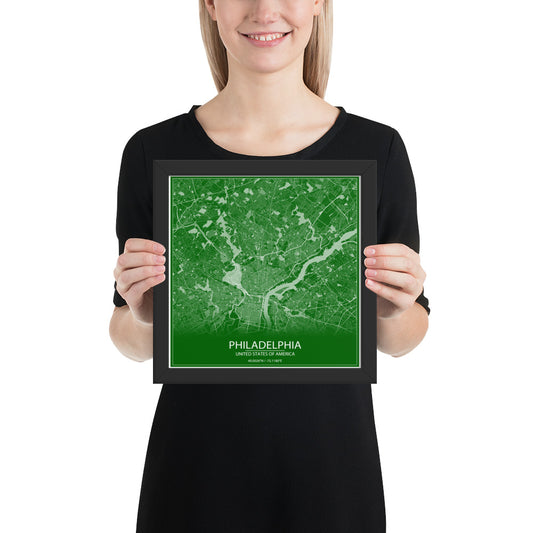 Philadelphia Green and White Framed Map