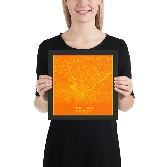 Philadelphia Orange and Yellow Framed Map