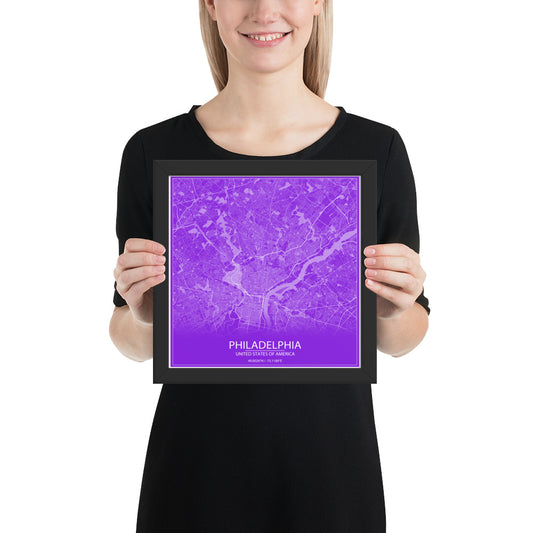 Philadelphia Purple and White Framed Map