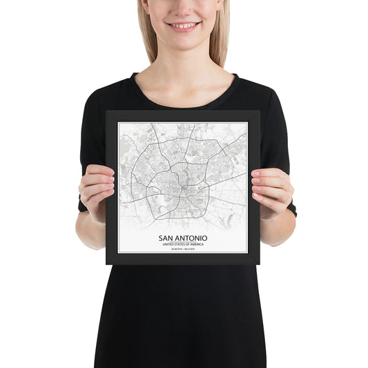 San Antonio White Framed Map