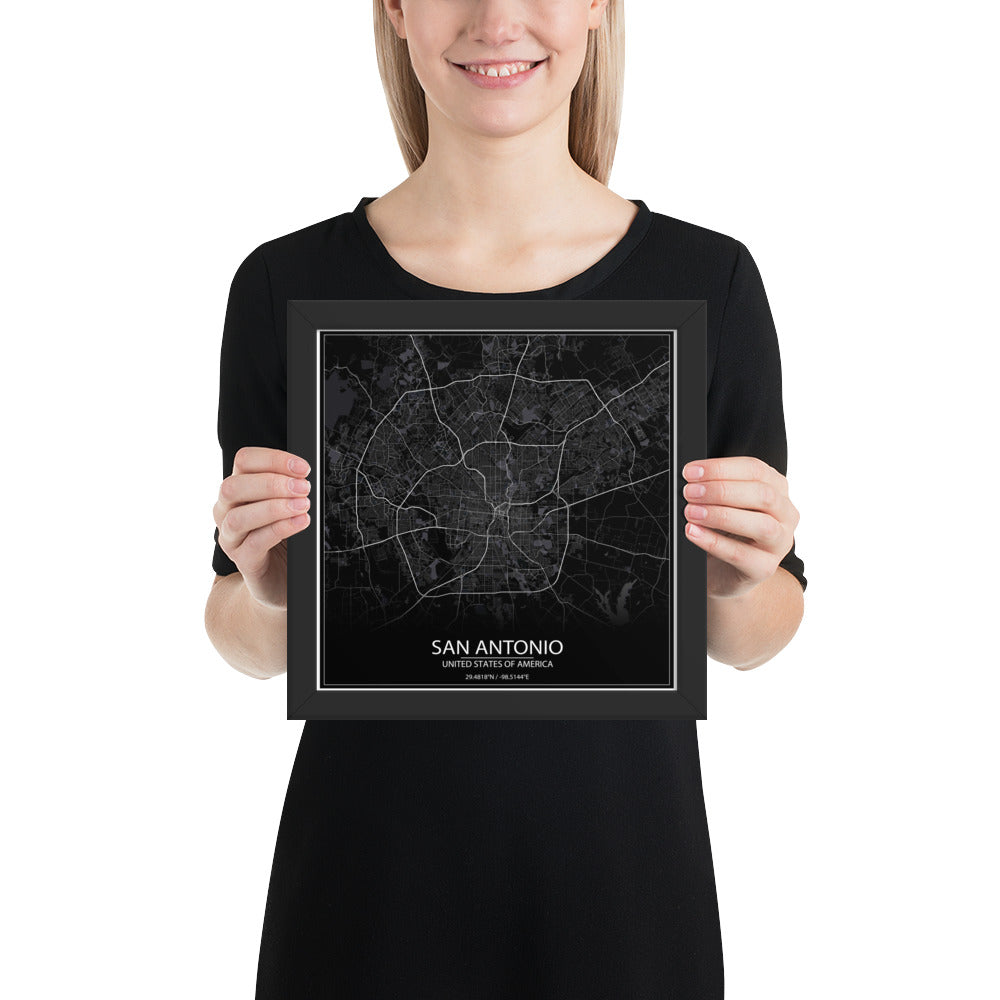 San Antonio Black Framed Map