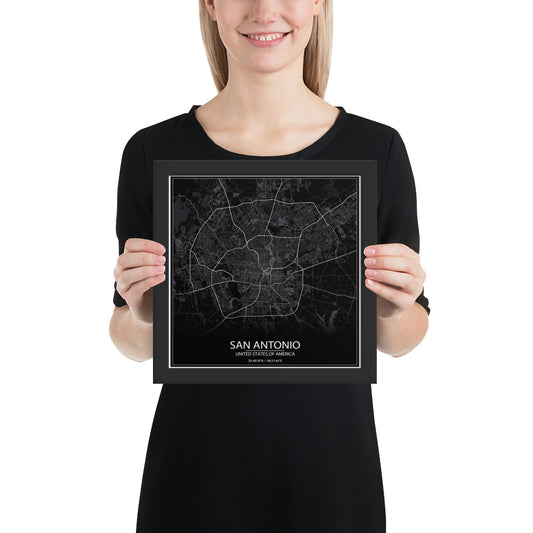 San Antonio Black Framed Map