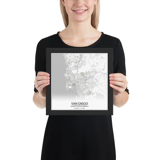 San Diego White Framed Map