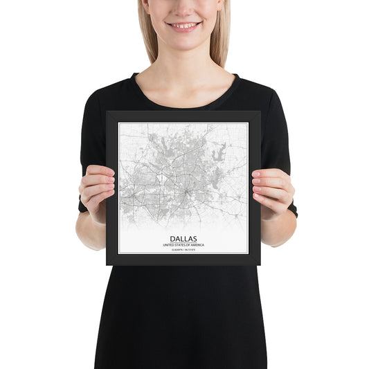 Dallas White Framed Map