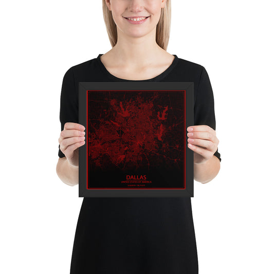 Dallas Black and Red Framed Map