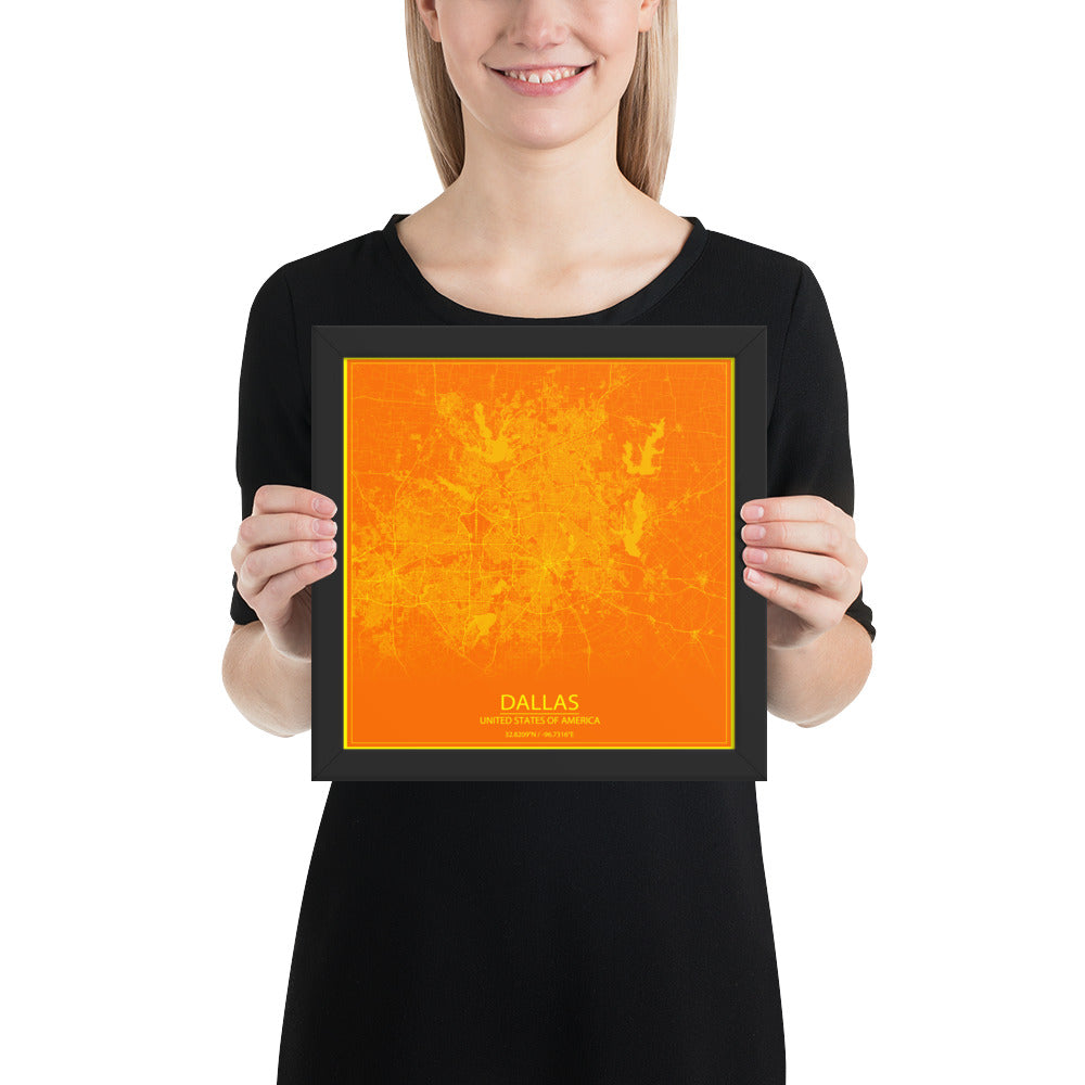 Dallas Orange and Yellow Framed Map