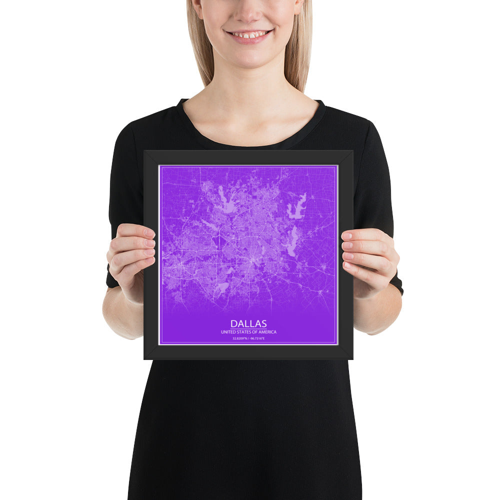 Dallas Purple and White Framed Map