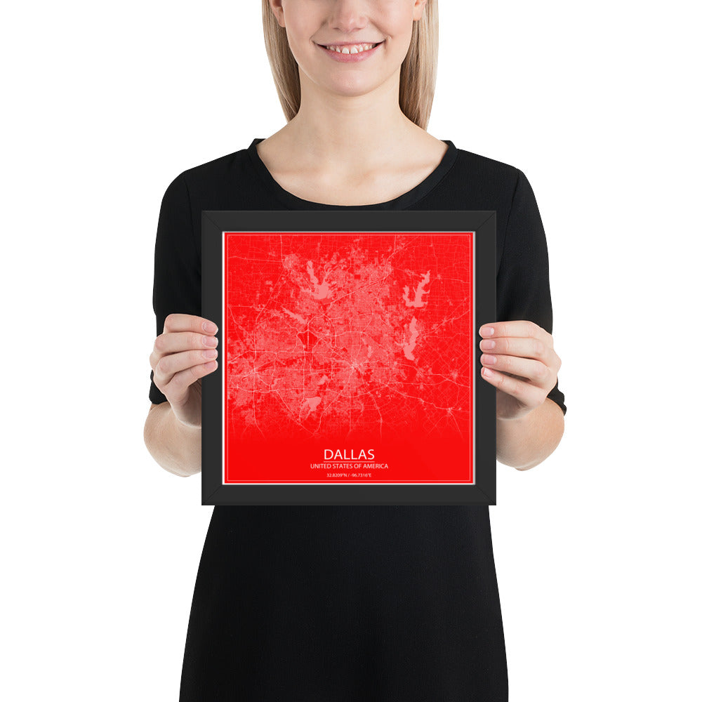 Dallas Red and White Framed Map